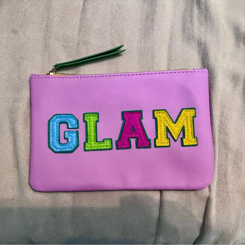 IPSY Glam Cosmetic Bag Pink & Multicolored GLAM Yellow Interior